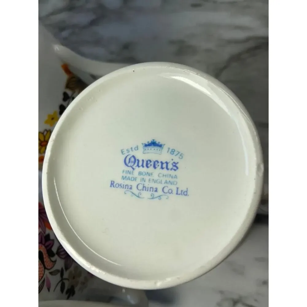 Antique Set Of 3 Queen's Rosina China Co. Ltd. Retro Floral